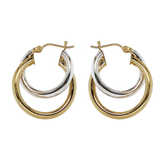 Round Double Hoop Earrings 14K Two-Tone Gold - Picture 3 of 4